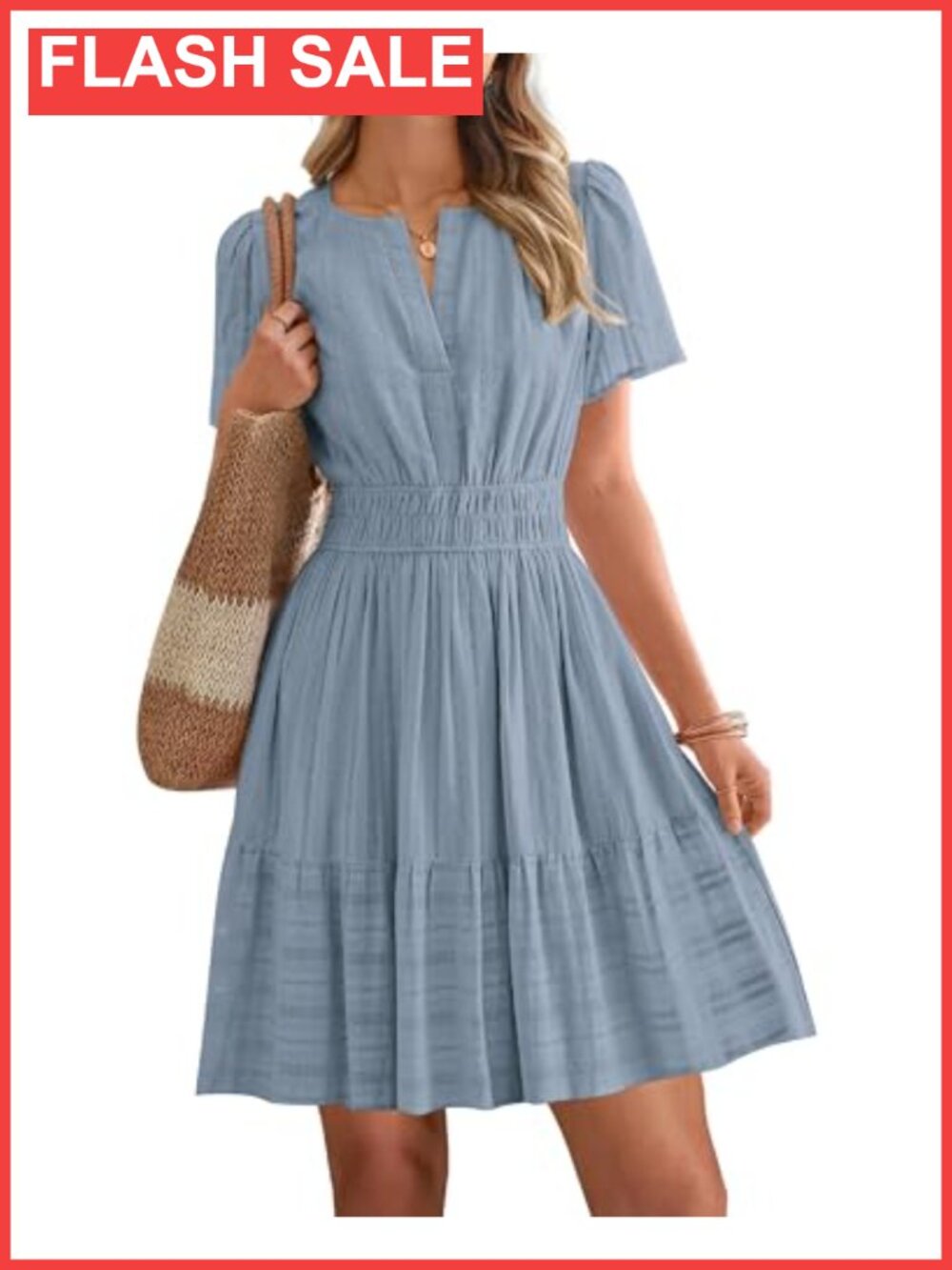 Womens Summer Mini Dress V Neck Short Sleeve Boho A Line Casual